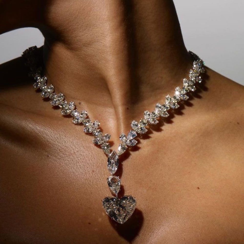 Heart Cut White Sapphire Pendant Necklace 925 Sterling Silver - Picture 3 of 5